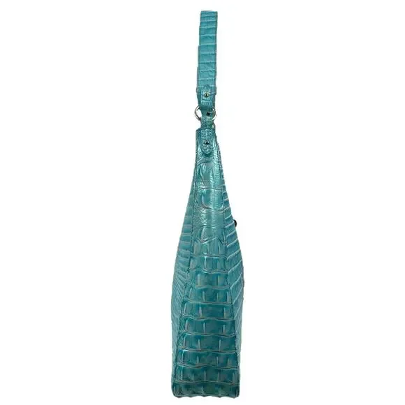 Brahmin Tabitha Melbourne Leather Shoulder Bag Aqua Blue Croc Embossed